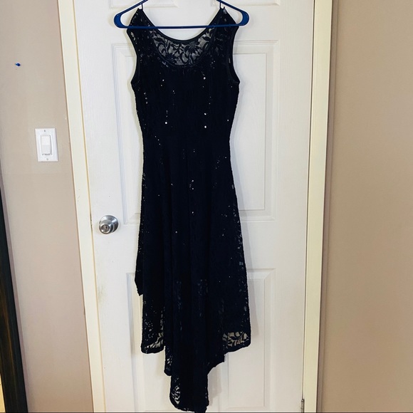 High Low Black Sequin Lace Party Dress - Picture 4 of 8